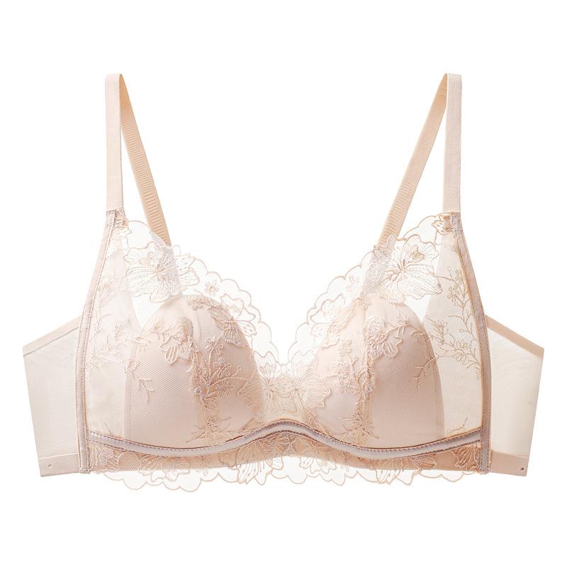 Comfortable French lace underwear ultra-thin anti-bumping rabbit ear cup without steel ring large chest small anti-sagging bra