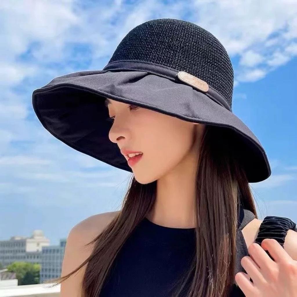 Summer Large Brim Sun Protection Hat Women's Versatile Face Small Straw Visor UV Protection Foldable Fisherman Hat