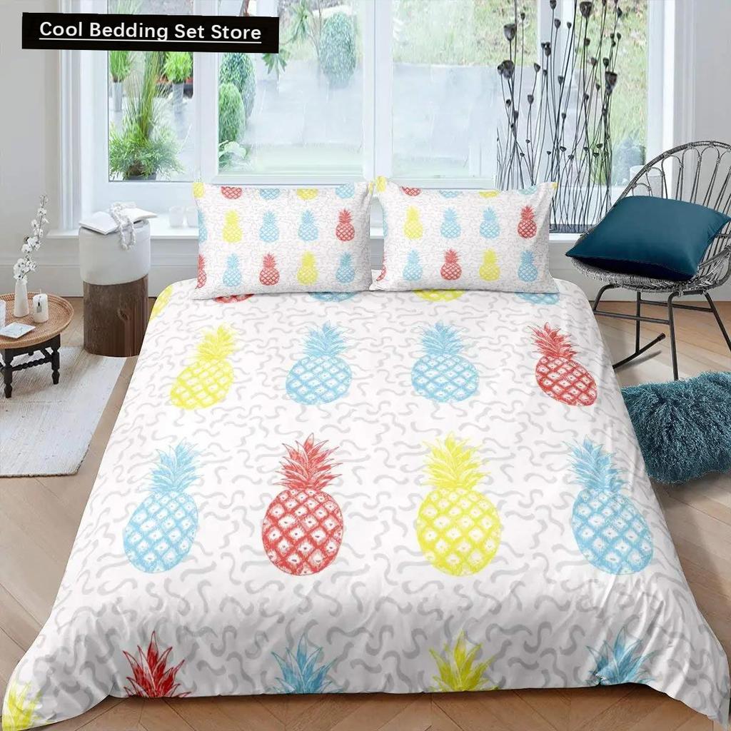Comforter Pineapple King Size Yellow Geometric Pineapple Bedding Set Seaside Beach Theme Fruit Printed Comforter