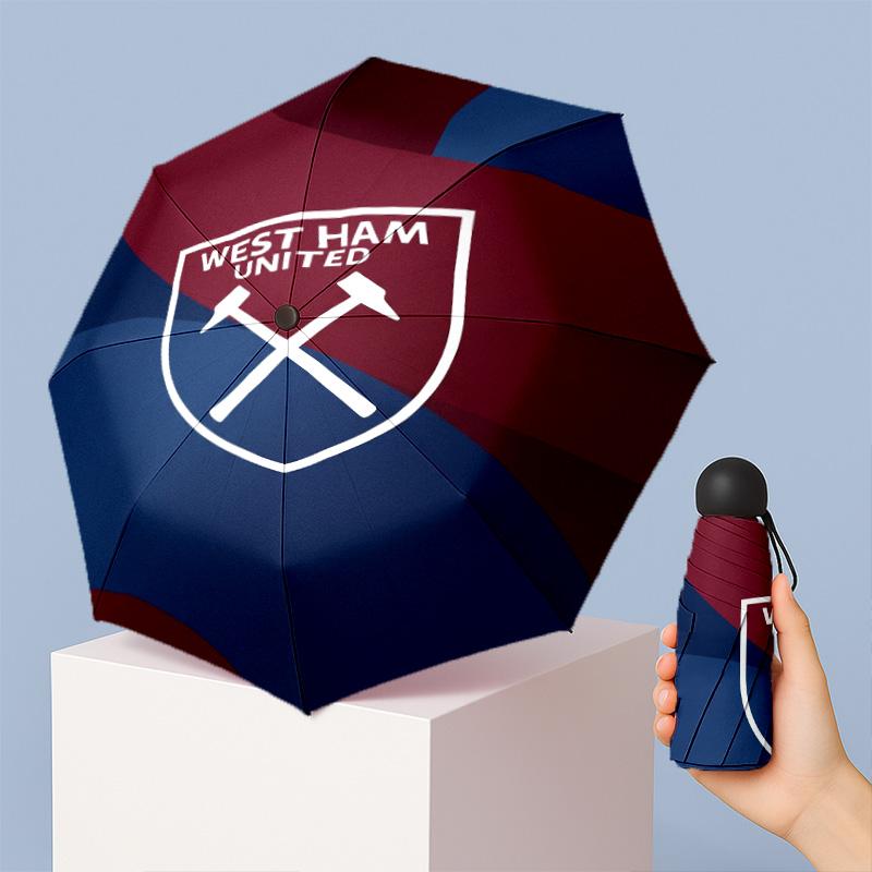 Ombrello Pieghevole Compatto West Ham United Modello Calcio Stampato Mini 5 Pieghe 8 Stecche Antivento Impermeabile Leggero Portatile