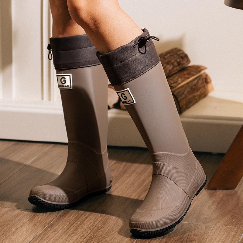 Fashion Travel Parent-child Rain Shoes Bundle Black Tall Flat-soled Waterproof Shoes Splash Non-filling Wind Vertical Pattern Travel Water Boots
