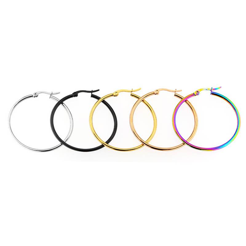Fashion Big Smooth Circle Hoop Earrings for Women 10-75mm Stainless Steel Round Statement Earrings Party Girl Gift Jewelry