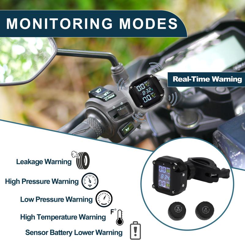 Motoforti Motorcycle Tire Pressure Monitoring System Kit 433/315MHz Tire Pressure Sensor Kit 1 Set