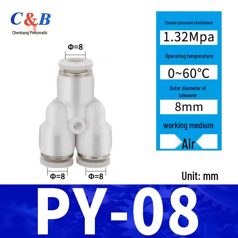 Pneumatic Nylon Air Hose Quick Connect Fittings: PU Straight, PY 5-Way, Cross 4-Way, PZA 3-Way, PE Connector with White/Blue Cap
