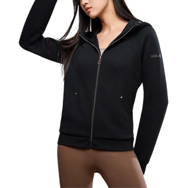 Anta Plain Zip-Up Hooded Cardigan Jacket Women Jacket Black 162417712-3