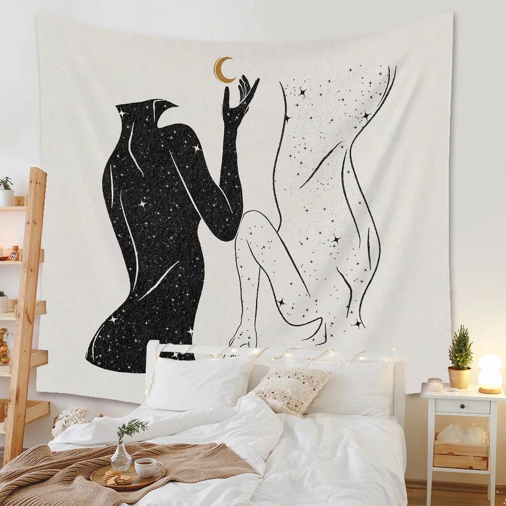 Boho Background Illustration Mural Decor Geometric Tapestry Wall Hanging Bedroom Aesthetic  Blanket