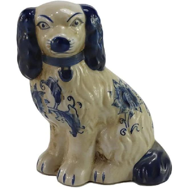 Handbemaltes blau-weißes Porzellan Hundepaar Kleine Figuren Heimdeko