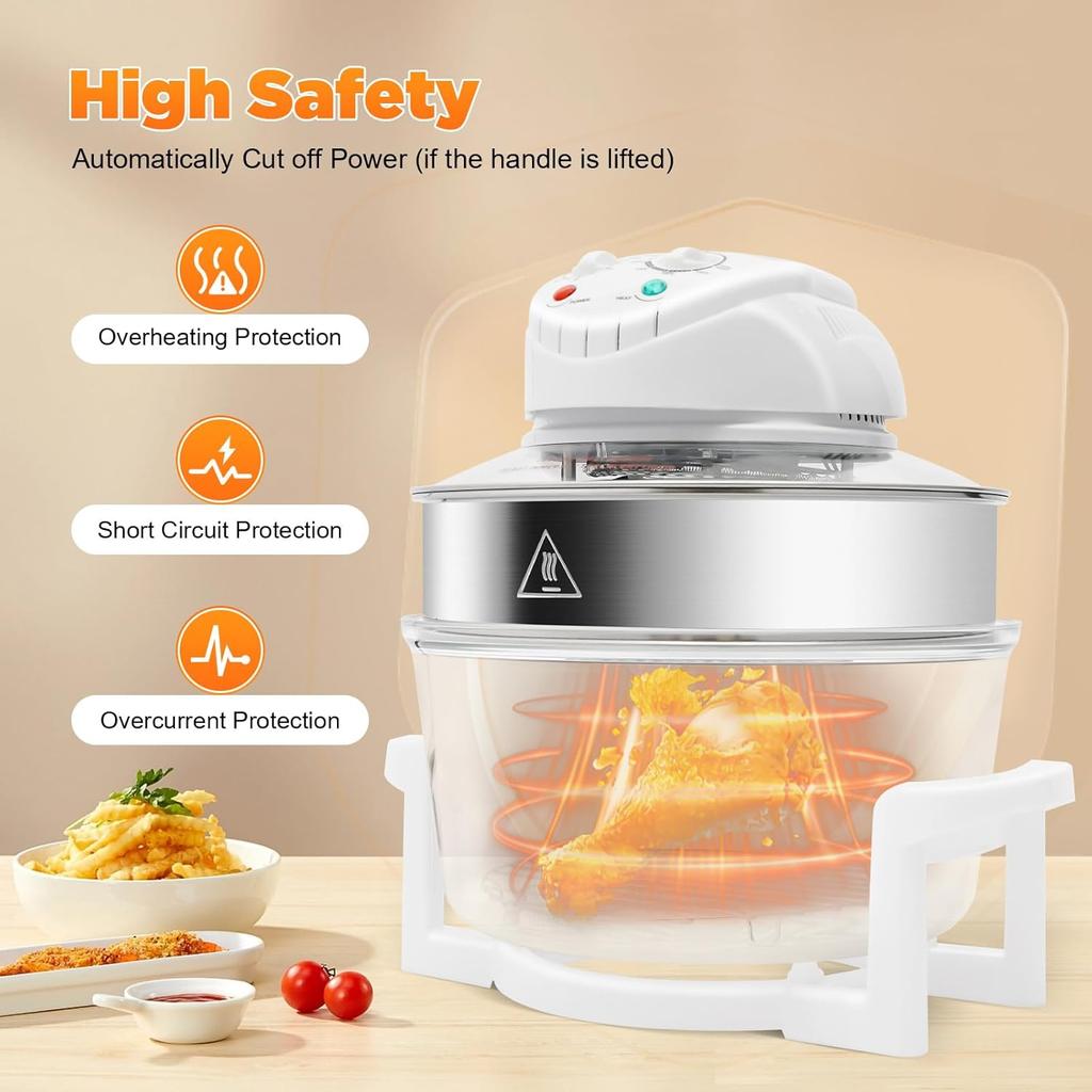 Turbo Air Fryer 18QT 1400W Large Convection Oven Countertop Glass Containers with Lids Temperature Control 32℉-482℉