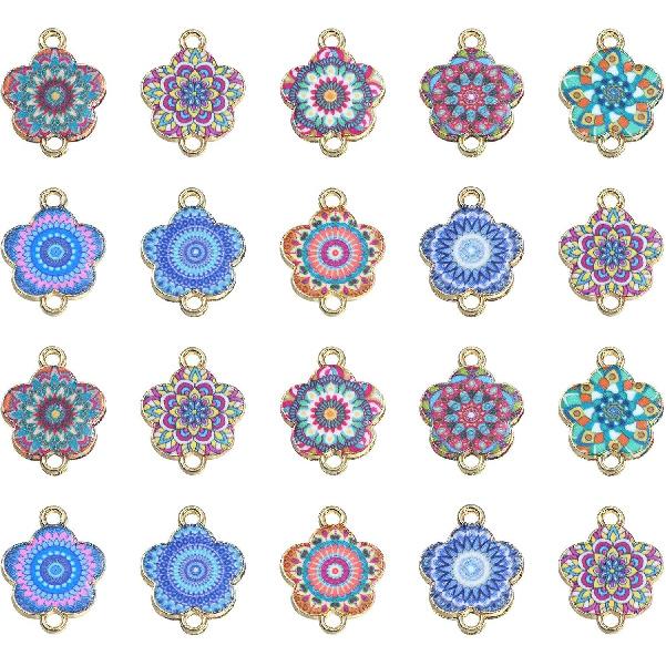 DanLingJewelry 30Pcs Random Flower Connector Charms Enamel Flower Charms with Double Loops for Jewelry Bracelets Making