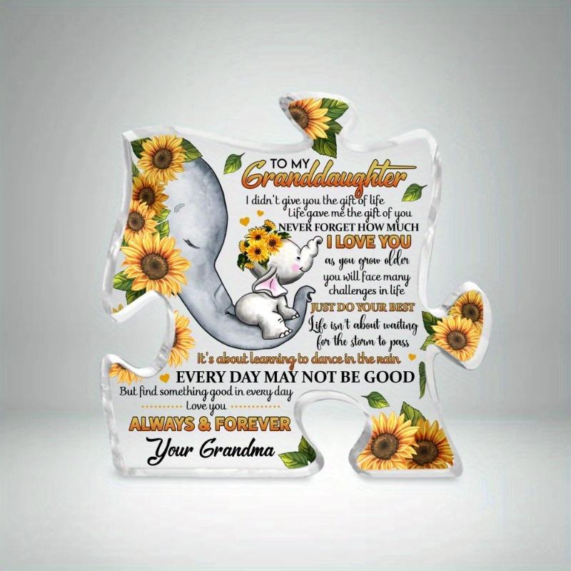 

Granddaughter Gift for Birthday and Graduation, Acrylic Puzzle Sign with Loving Message, Family Party Table Centerpiece Decor чистый