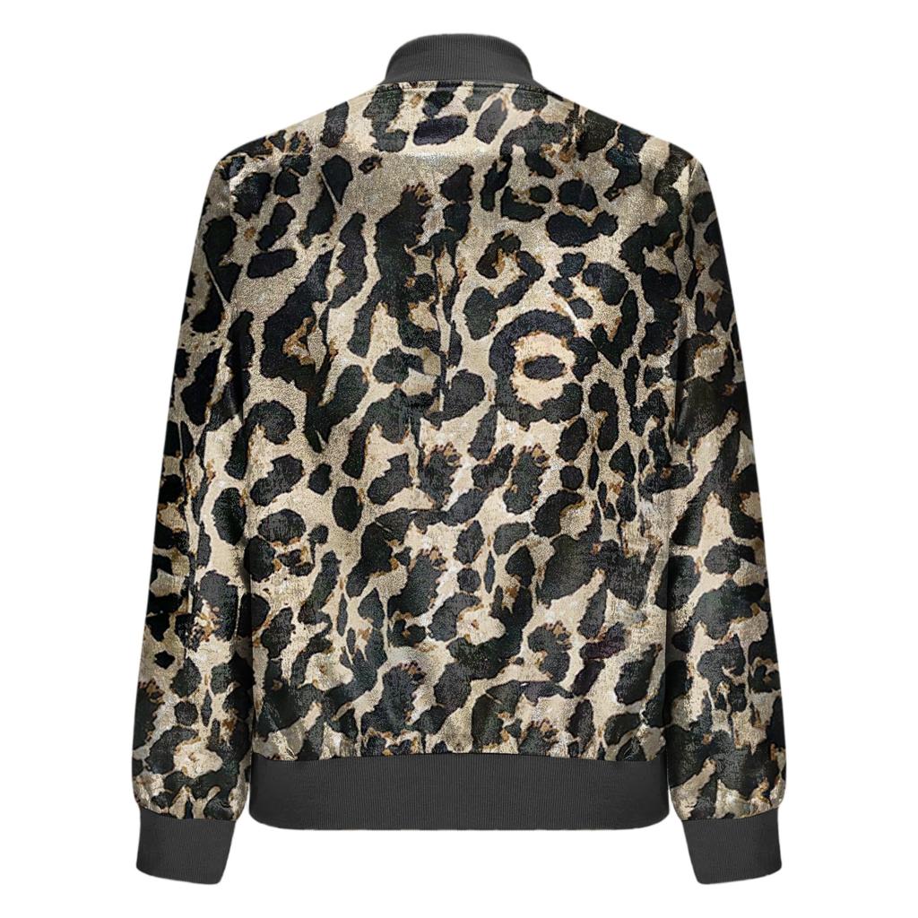 Women’s Leopard Print Bomber Jacket – Casual Lightweight Zip-Up Long Sleeve Fashion Outerwear for Spring and Fall Style
