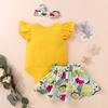 Newborn Infant Baby Girls Fly Sleeve Romper Floral Skirt Hairband Outfits Sets