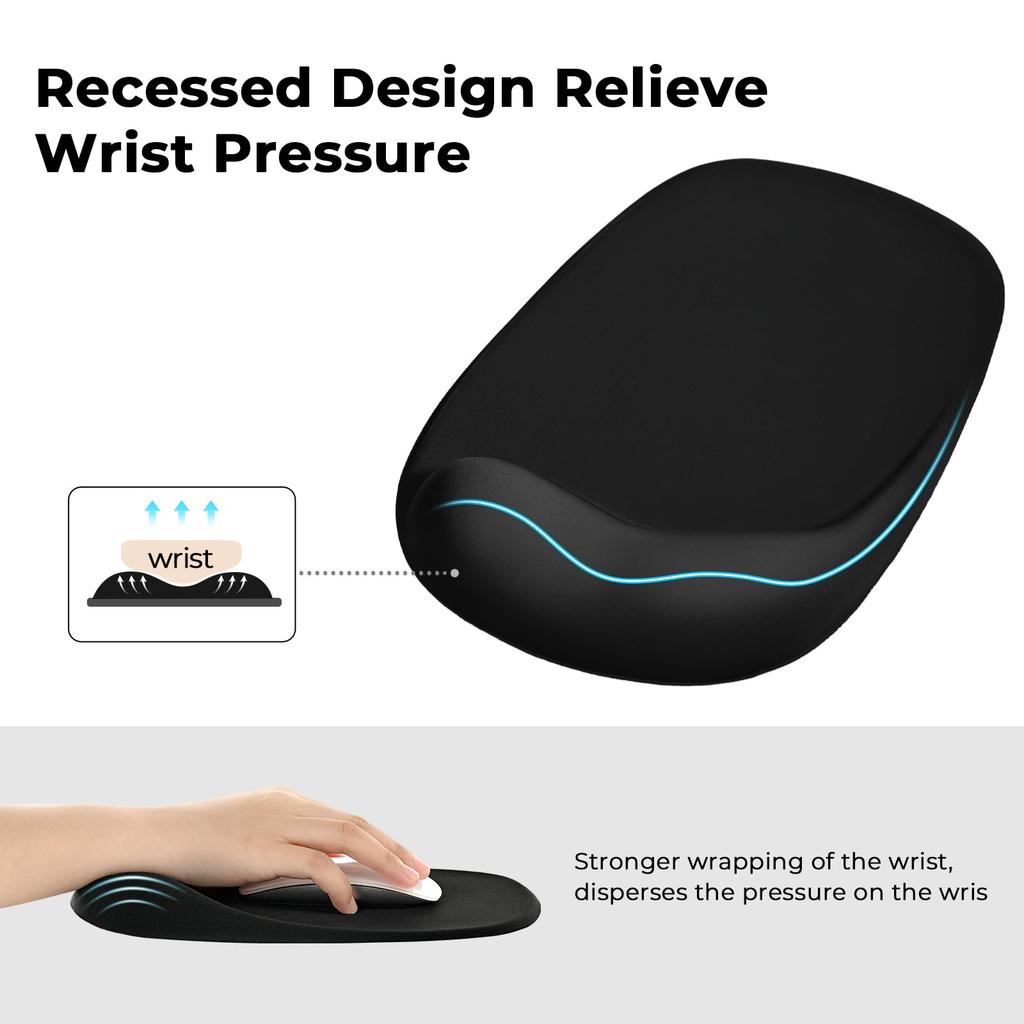 EooCoo Mouse Pad with Wrist Gel Wrist Hand Central Hollow Great for Small Wrist Pain Tendonitis Fatigue Cute For Office and Home Washable Black Rest,