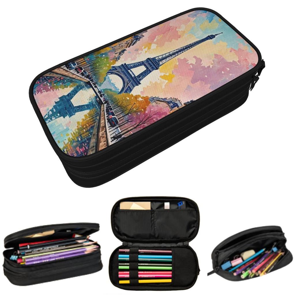 The Eiffel Tower In Paris Cityscape Pencil Case for Students School Pen Box Pencil Bag Stationery Supplies Pen Holder Bag