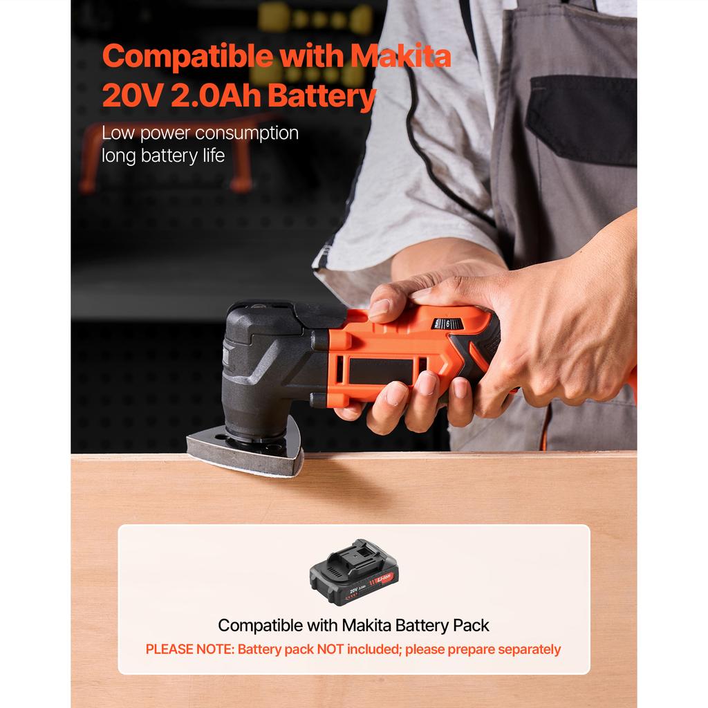 SucceBuy Cordless Oscillating Tool 20V Multitool Oscillating Tool with 6 Variable Speeds 8500 - 17000 OPM 3.2° Oscillating Angle