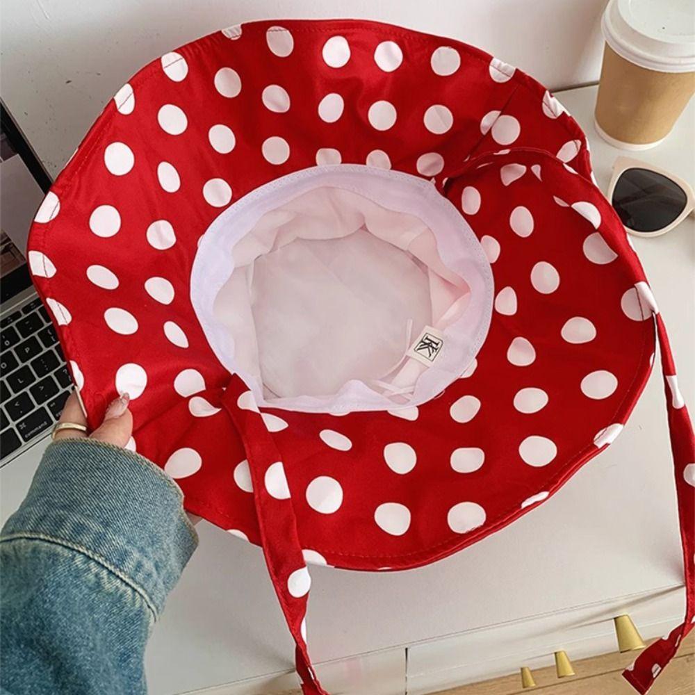 Polka Dot Ribbon Summer Sun Hat Lace Bucket Hat Fashion Sunshade Hat  Girl