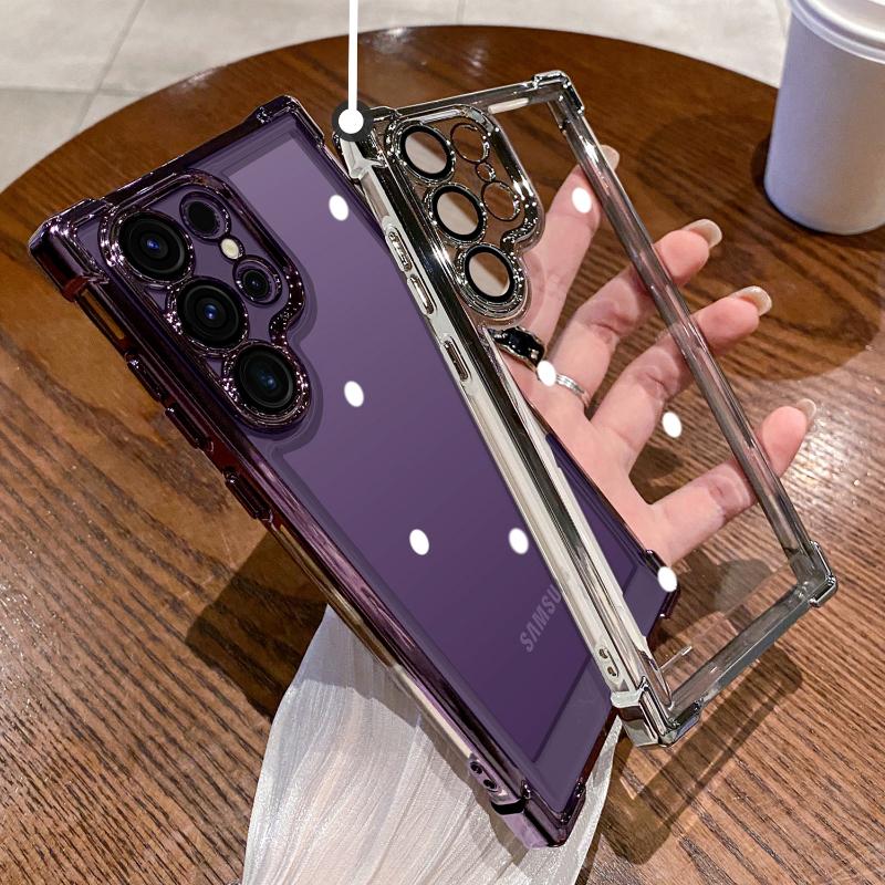 Luxury Plating Shockproof Clear Case for Samsung Galaxy S24 Ultra S25 FE Edge S23 S22 S21 S20 + Hard Acrylic Hybrid Bumper Cover