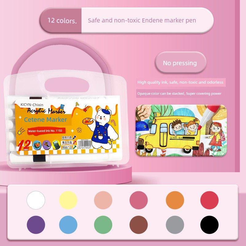 

Акриловый маркер Ручка Ученик начальной школы Только для искусства Акварельный маркер Кисть для рисования Цветной Детский Нетоксичный Смываемый Детский сад Белый Boxed 12 color