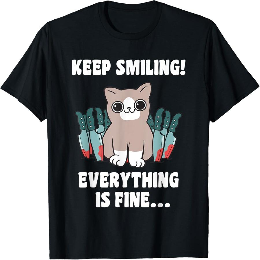 Smile Keep Funny Crazy Cat T-Shirt for Men Women XXXXXL чёрный