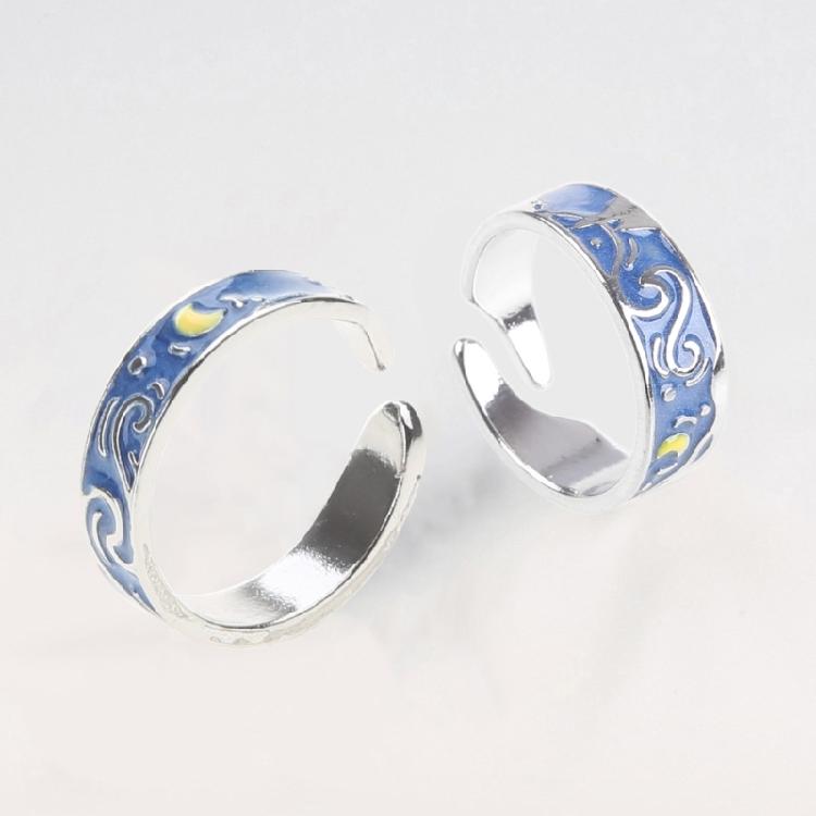 Van Gogh Starry for Sky Ring Open Lover Couple Ring Adjustable Finger Ring for A