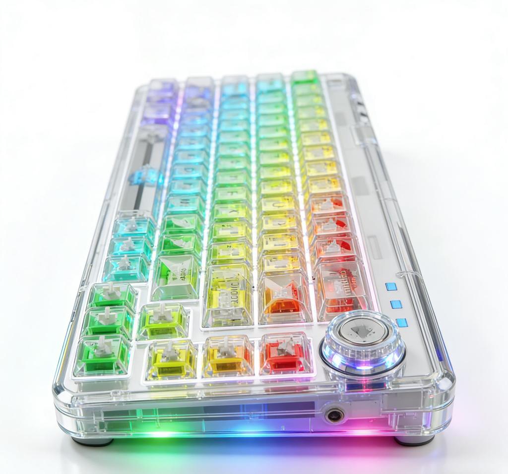 3-in-1 Transparent Mechanical Keyboard, Hot Swappable, RGB Backlit, Custom Keycaps for Gaming Office