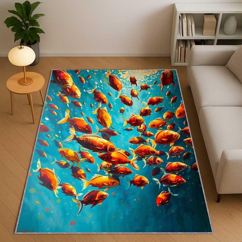 

Colorful Fish School Print Carpet Underwater World Printed Floor Mat Living Room Bedroom Foyer Nordic Style Decorative Carpet 40x60cm