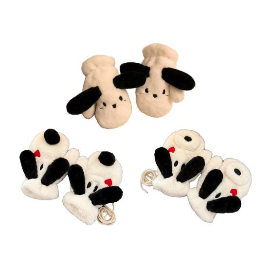 Cute Plush Dog Mittens Women Men Big Ear Dog Gloves Warm Fuzzy Animal Mittens for Winter Outdoor Street Daily Errands