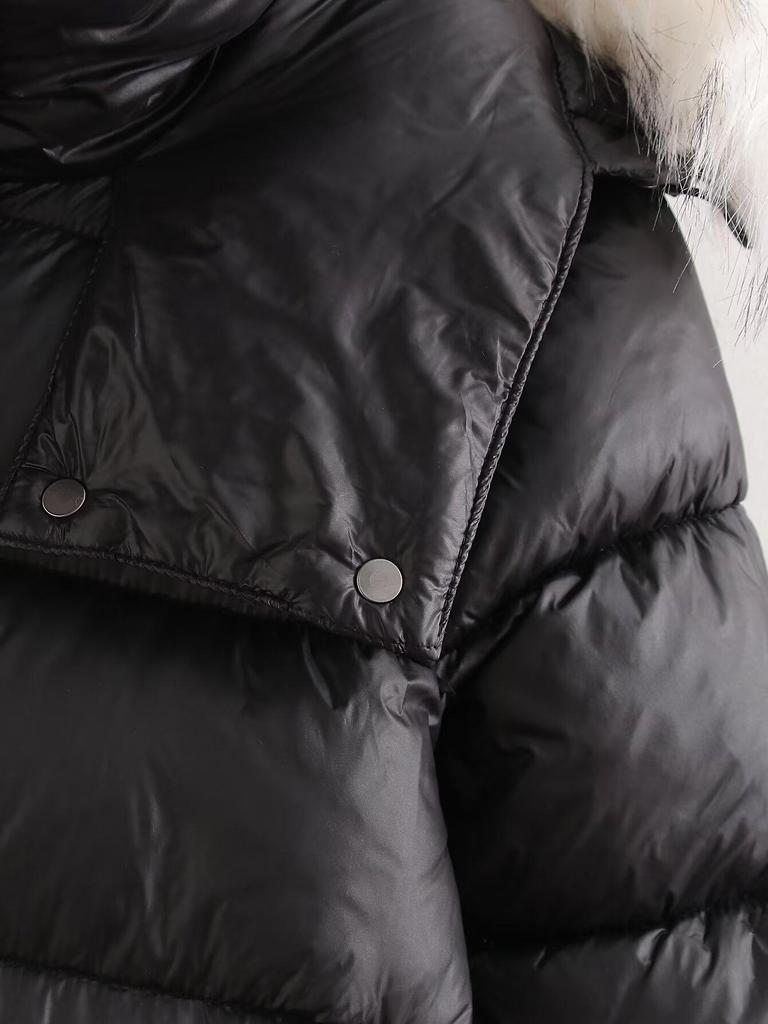 2024 Autumn Women's European & American Style Long Cotton Coat with Fur Collar