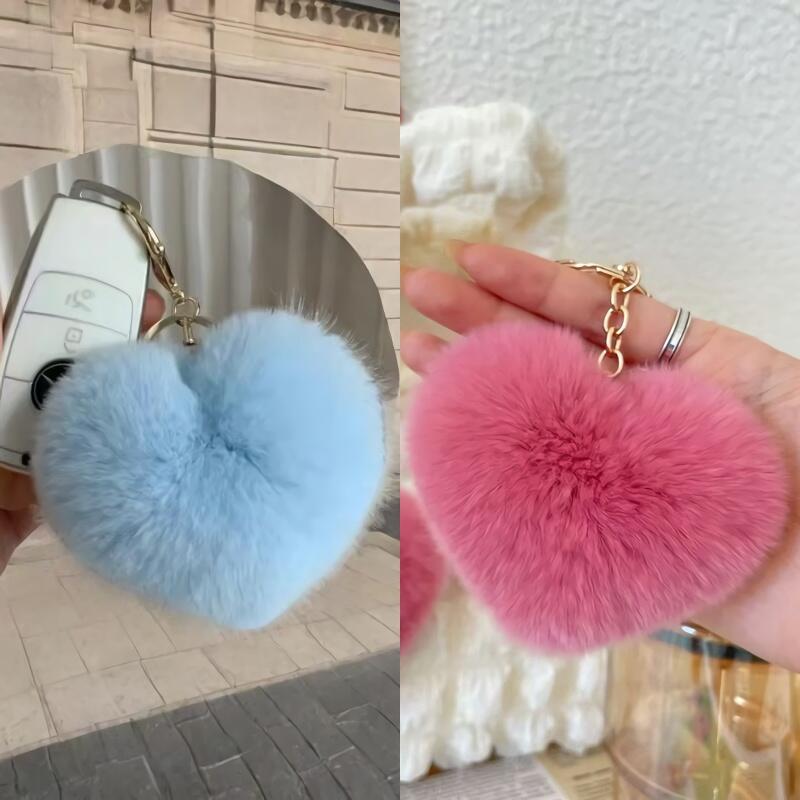 6-färgad hjärtformad pälspoggle droppdekoration ring nyckelring