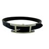 HERMES Bangle HMetal leather Bapi bracelet black leather Used