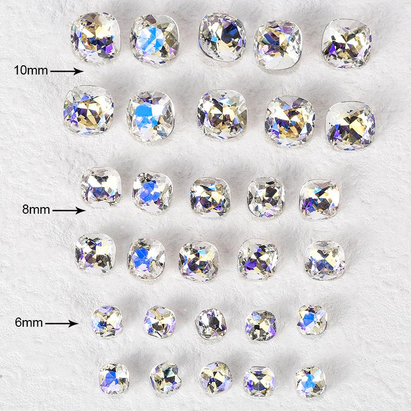 Nail Art Fat Square Diamond Shijia Same K9 High-Quality Square Diamond Diy Jewelry Accessories Nail Sticker Drill Crystal Pointed Bottom Drill