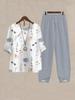 2023 Women's Casual Round Neck Five-Sleeve Top & Digital Print Two-Piece Set