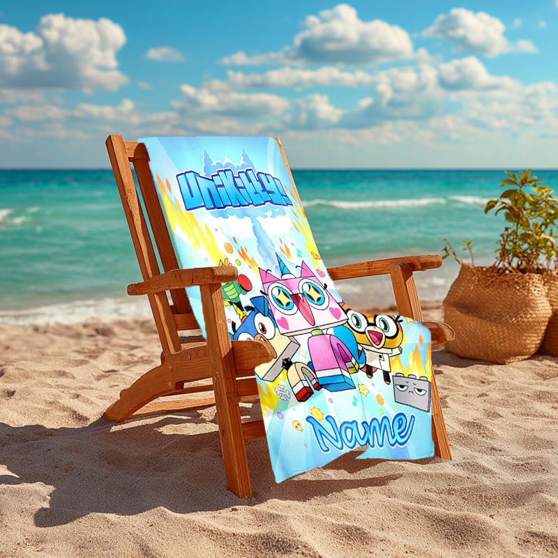Personalized customized proof beach towel with UniKitty pattern - soft, absorbent,quick-drying,perfect swimming,camping&bathing