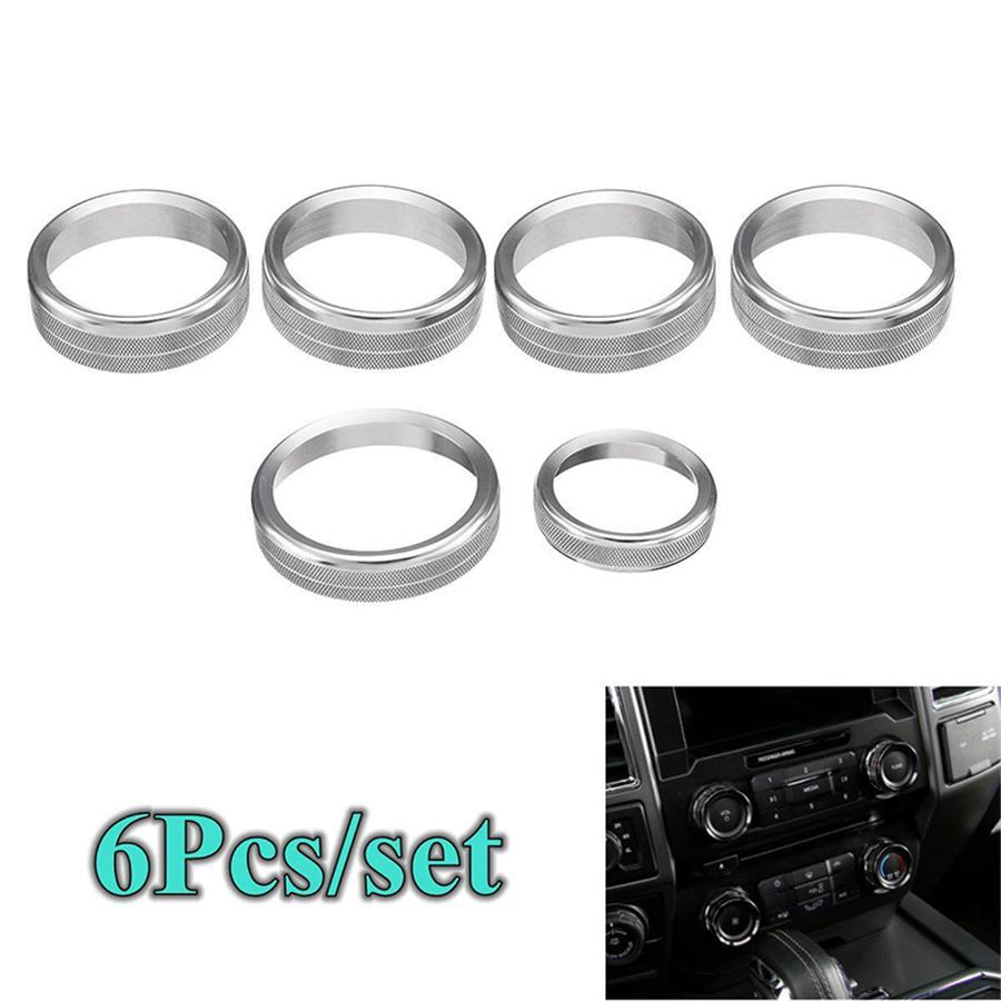 

6pcs Air Conditioner Audio Switch Knob Ring Trim For Ford F150 2016-2018 Silver
