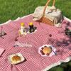 1pc Outdoor Picnic Mat, Summer Thick Waterproof Beach Blanket, Lace Red Checkered Camping Mat, Tablecloth Mat