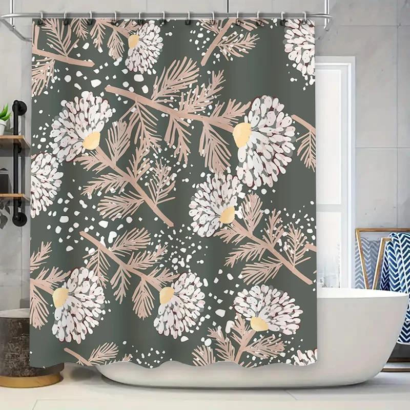 

Modern Bathroom Decor Shower Curtain With Floral Print Pink Green Leaves Waterproof Home Decorations In Bathtub Curtains From W60H190(CM)-1 Pcs