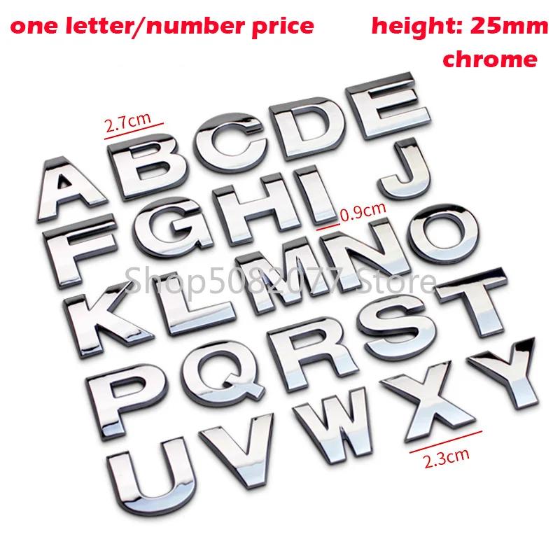 25mm 30mm DIY 26 Letters 10 Numbers Alphabet Metal Emblem for All Cars Game Over Trunk Fender Nameplate Logo Sticker