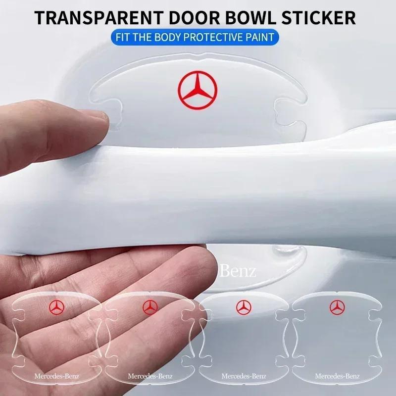 BQFJ7 4PCS Car Door Handle Bowl Transparent Sticker Anti-collision Protection Strips for Mercedes Benz W211 W204 W210 W203 CLA GLA