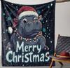 Vintage Christmas Hippo Throw Blanket Knitted Cozy Soft Flannel Fleece Santa Hat Ideal for Sofa Bed Office Camping Travel Gift