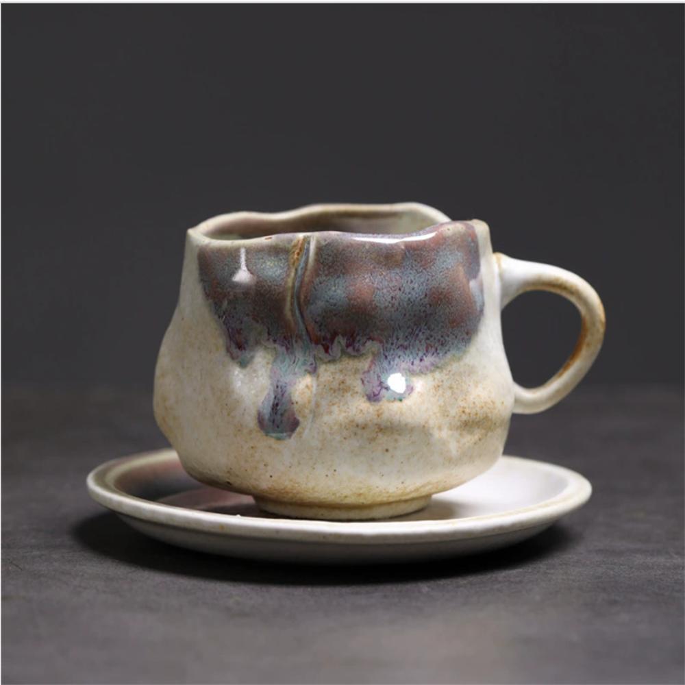 1X Japanese Style Creative Retro Ceramic Coffee Cup Mugs Saucer Set Tea Coarse Coffee Milk Cups Mug