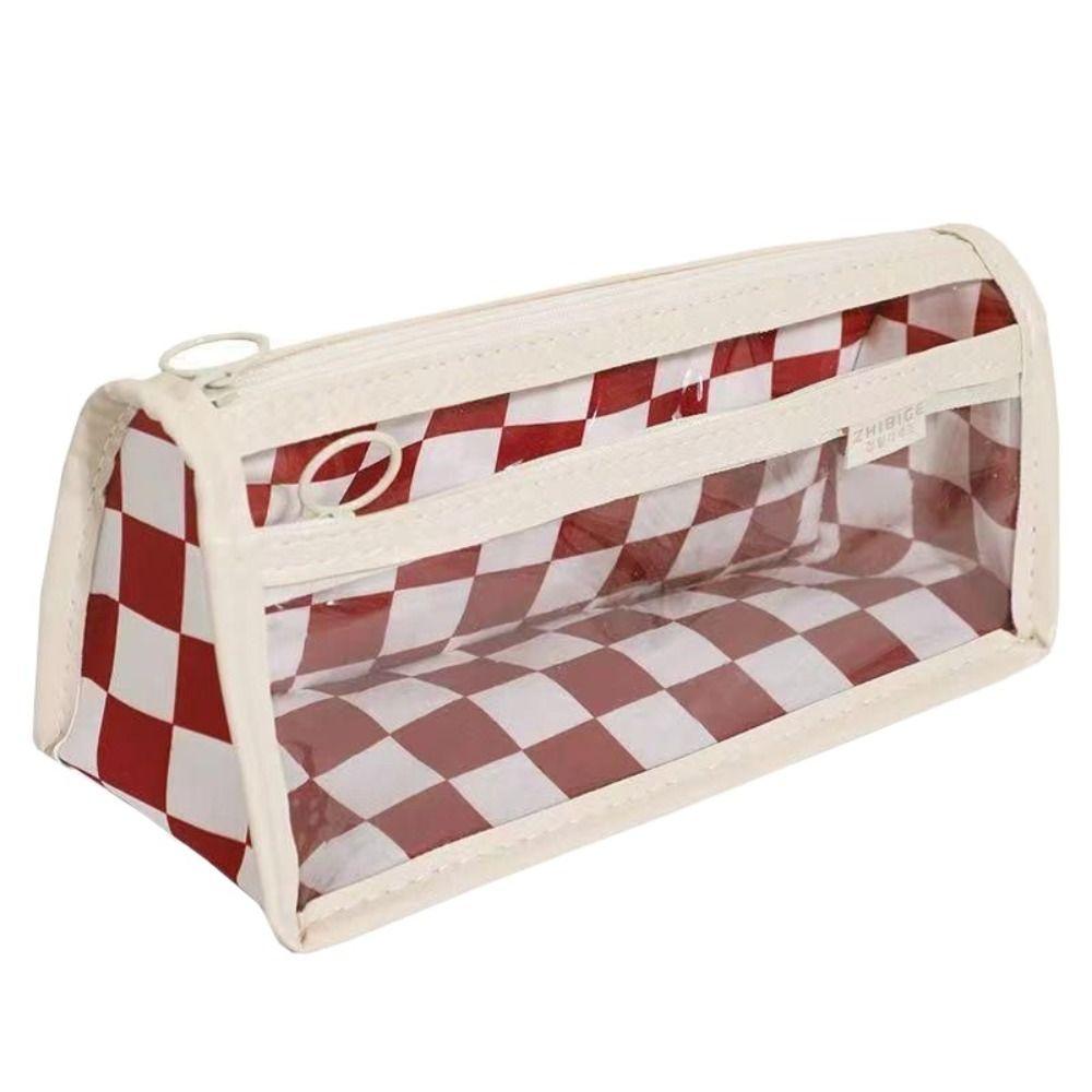 PVC Kids' Pencil Cases Transparent Lattice Pencil Bag  School Supplies