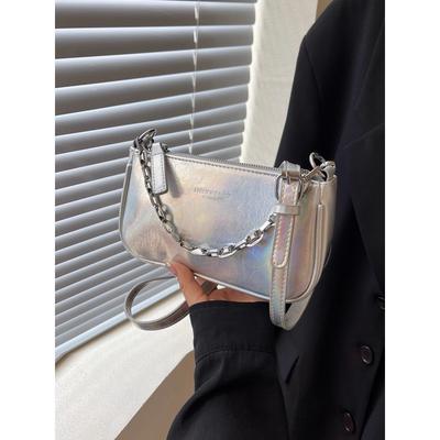 Premium Pearlescent Silver Small Bag Women's New Versatile Shoulder Mahjong Bag Underarm Bag Messenger Bag