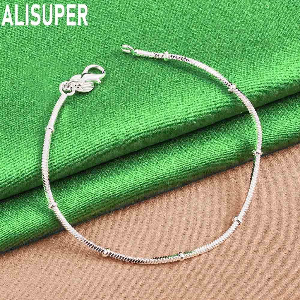 925 Sterling Silver Delicate Snake Bone Bead Bracelet - Charming Gift Jewelry