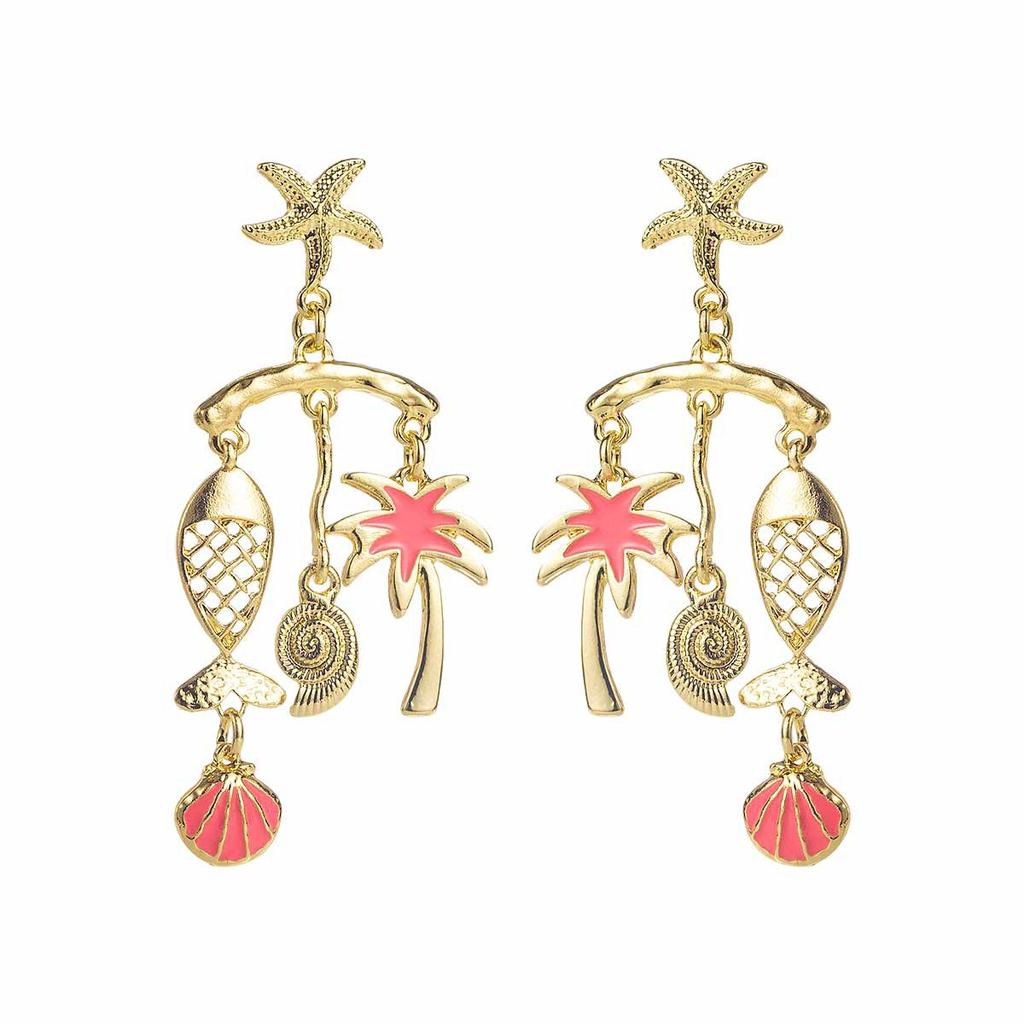 Bohemian Metal Shell Starfish Drop Earrings for Women Lady Ocean Beach Style Dangle Earrings Vacation Party Jewelry Accessories