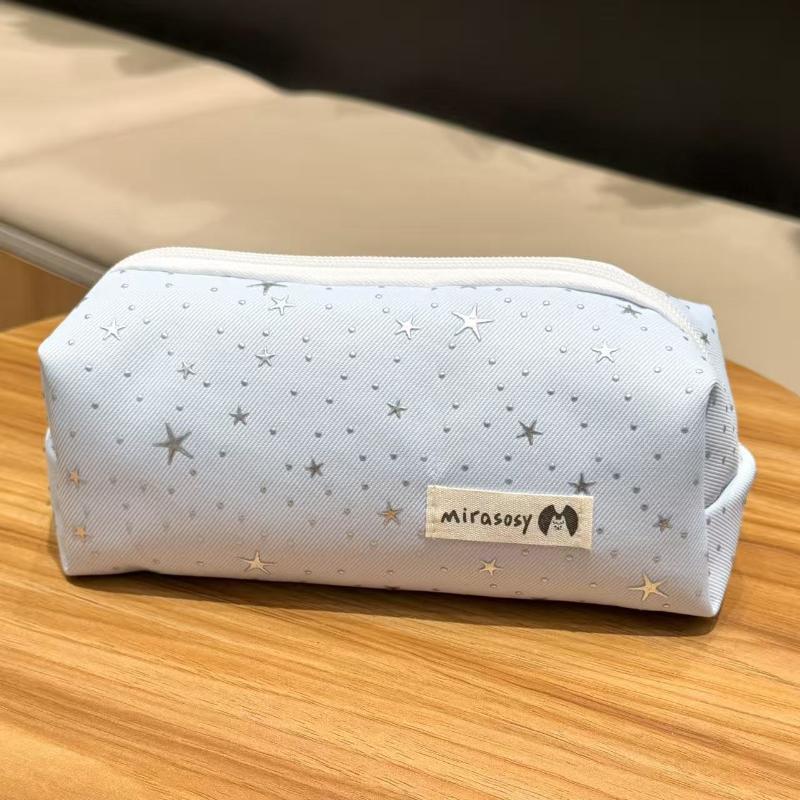 Star Print Canvas Pencil Pouch Multicolor Large Capacity Pen Holder for School Students Office Workers