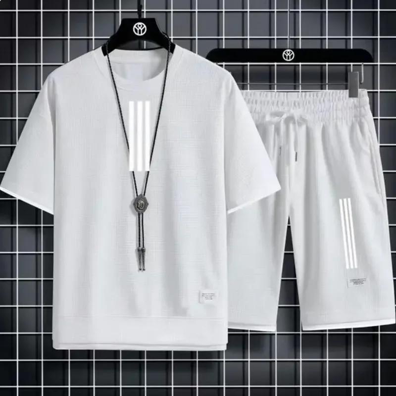 Adida Chándales de Hombre Nuevo Trajes de 2 Piezas de Manga Corta Camiseta Estampada + Pantalones de Chándal Conjuntos Ropa Deportiva Casual de Verano para Estudiantes