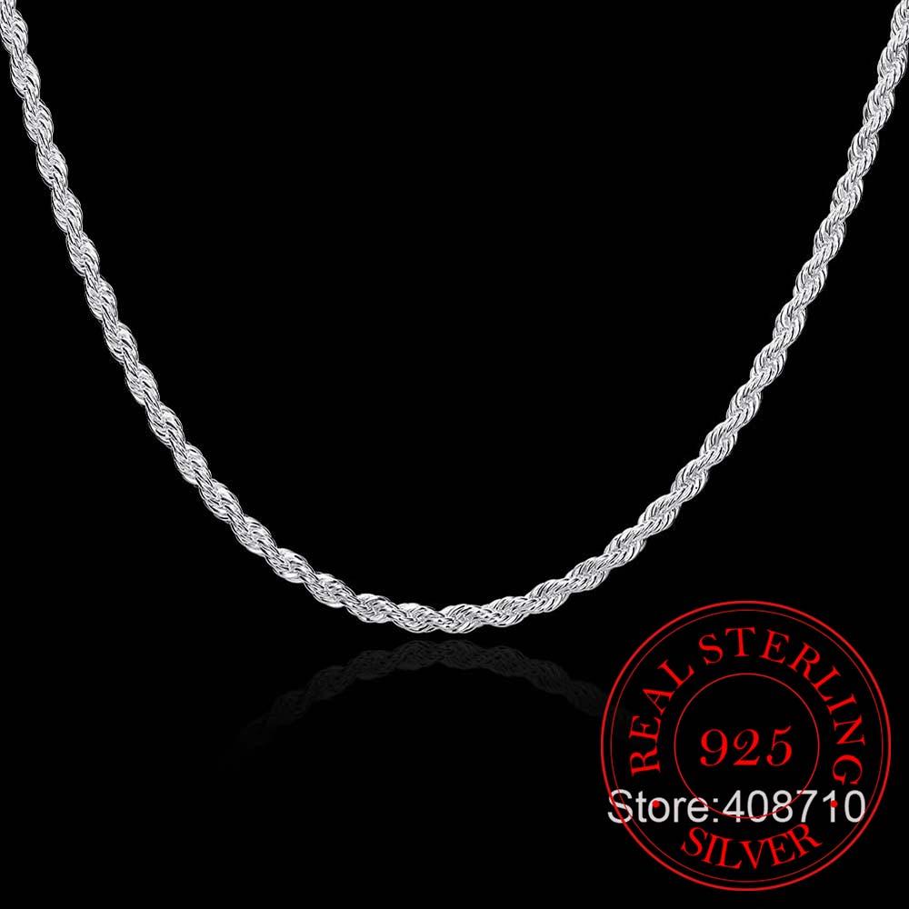 4mm Twisted Chain 925 Sterling Silver Necklace Pendant for Women Men Vintage Jewelry Hot Sale