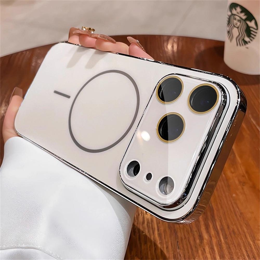

Plating Bumper Hard Case For iPhone 17 16 15 14 13 12 Pro Max Plus For Magsafe Magnectic Glass Camera Protection Cover iPhone17