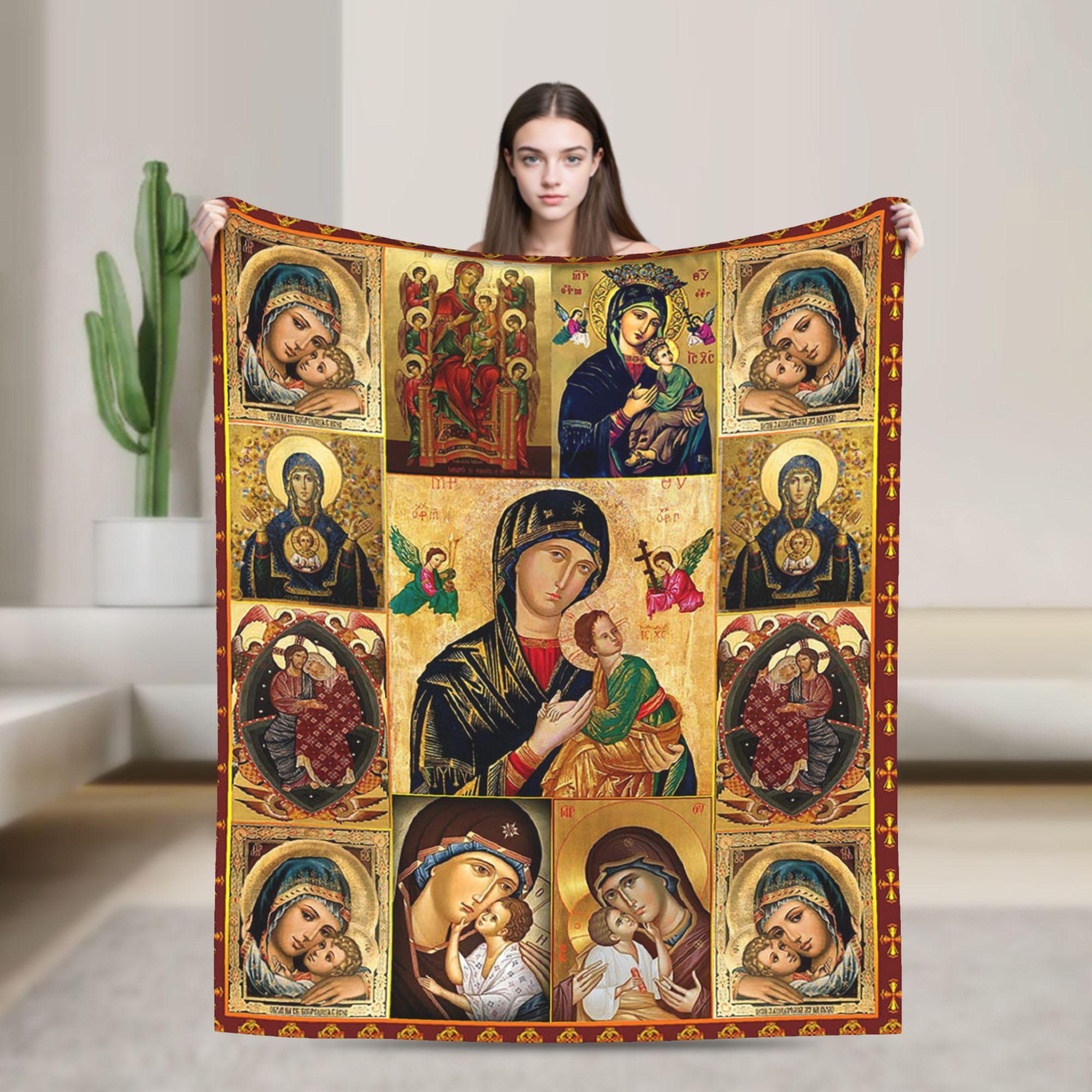 

Jesus Christ Sacred Heart Blanket Cover Christian God Bless Flannel Throw Blanket Bedding Decoration Ultra-Soft Warm Bedsprea 75x90cm