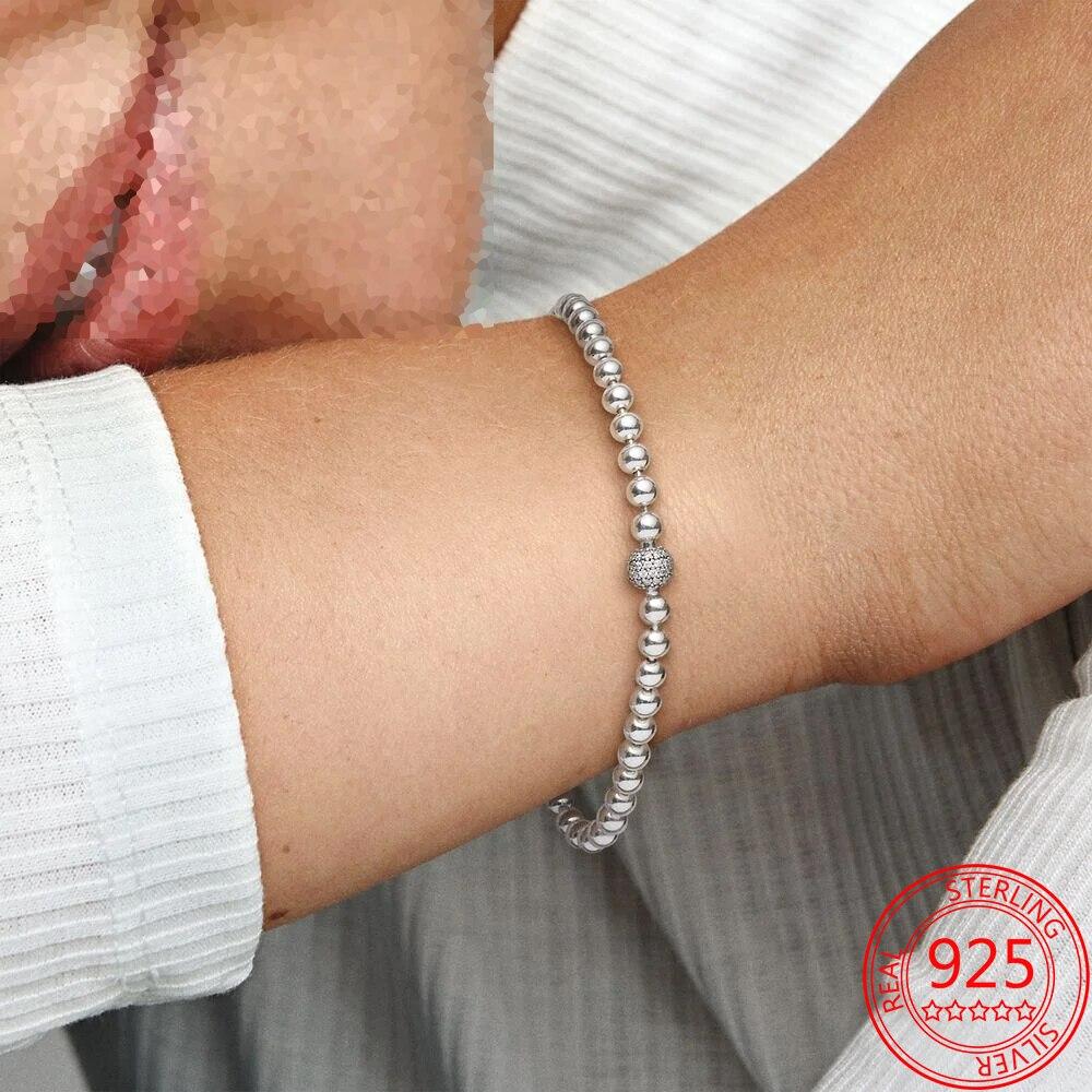 Bracelet romantique en argent sterling 925 avec perles et fermoir à seau de marque tendance Bracelet basique pour la Saint-Valentin Cadeau